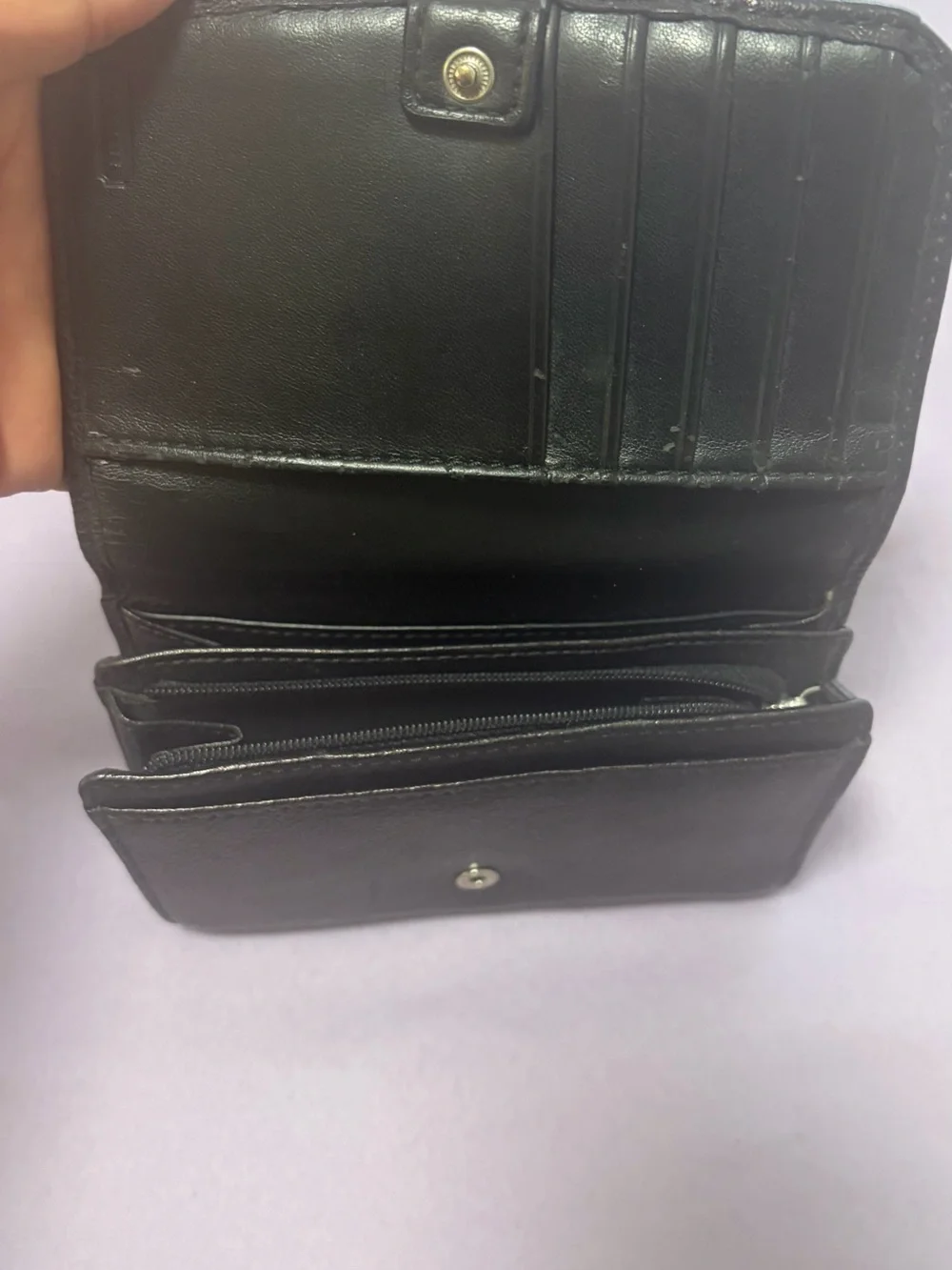Coach Black Leather Fold Wallet with Script Logo